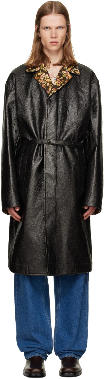 Black Floral Collar Coat 262358M176025