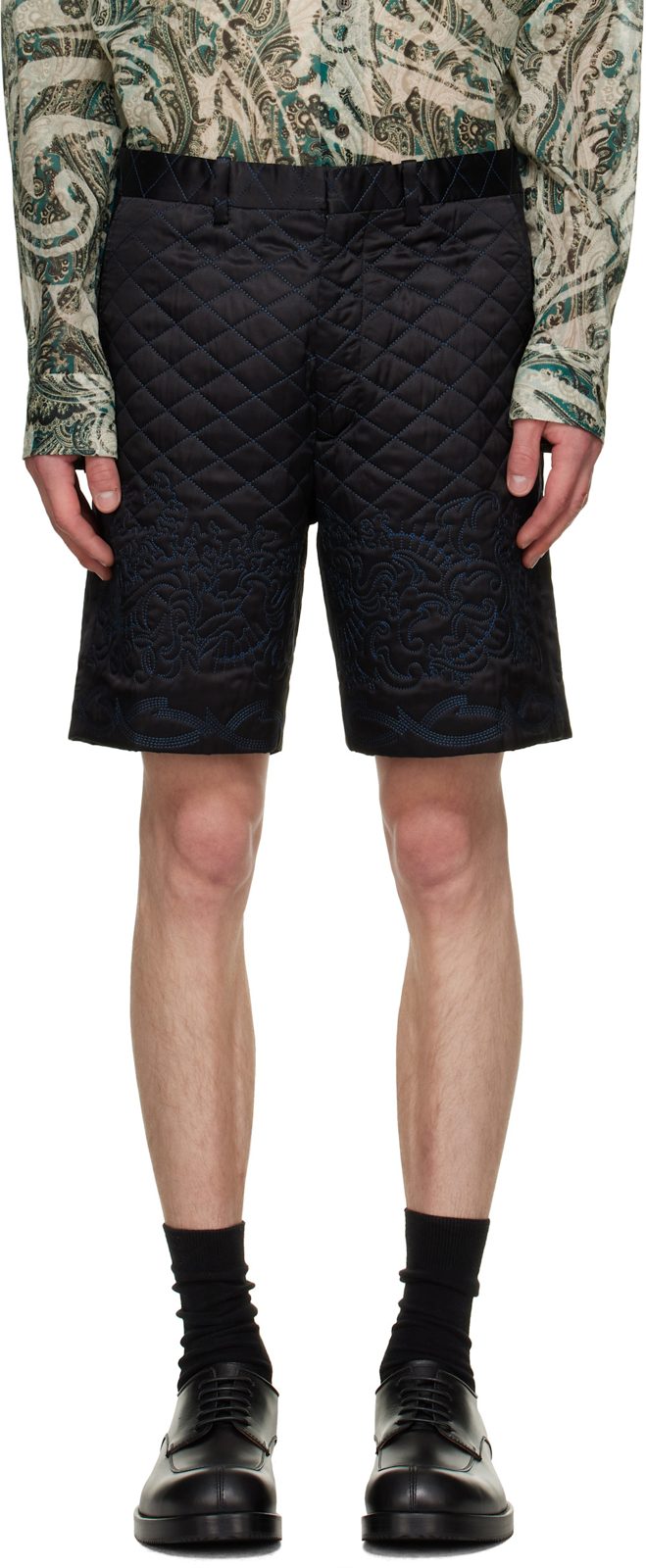 SSENSE Exclusive Black Quilted Silk Shorts 262358M191044