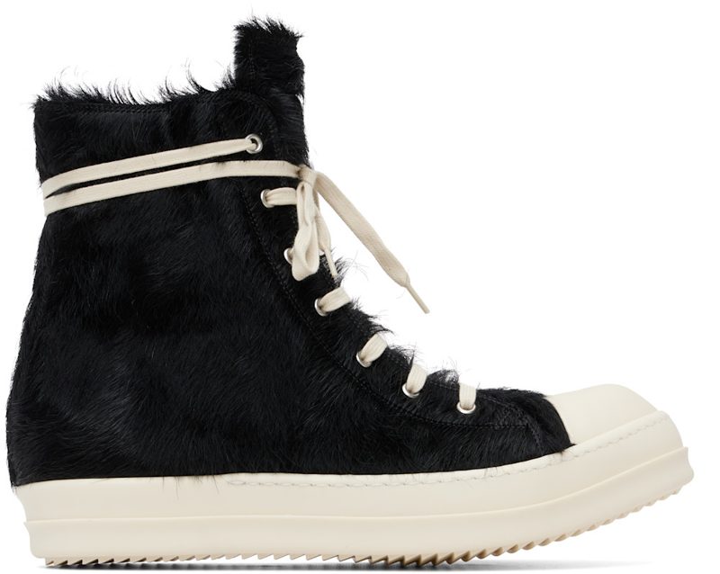Black Tower Leather Hair-On Sneakers 262232M236080