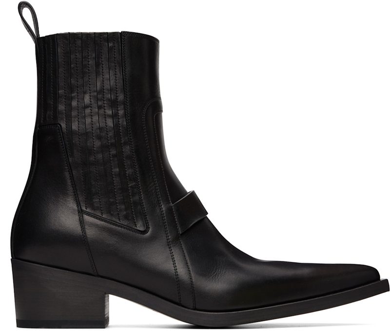 Black Tower Pointed Sliver Boots 262232M223014