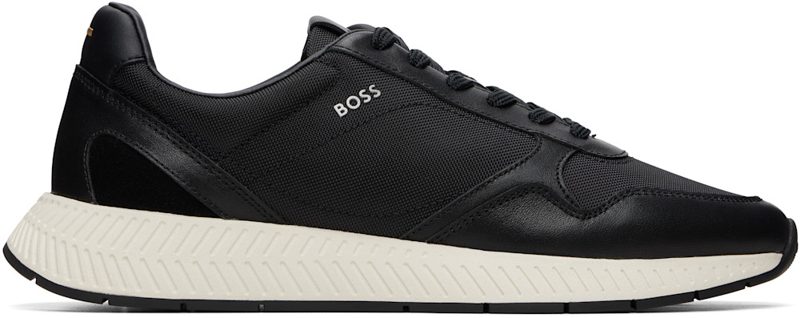Black Leather & Canvas Sneakers 262085M237028