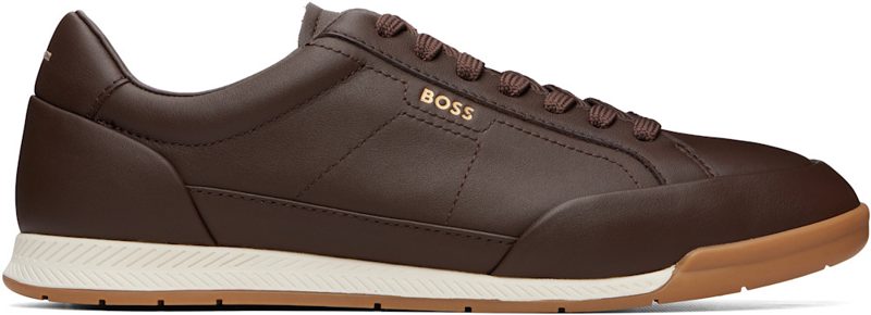 Brown Foil Logo Leather Sneakers 262085M237020