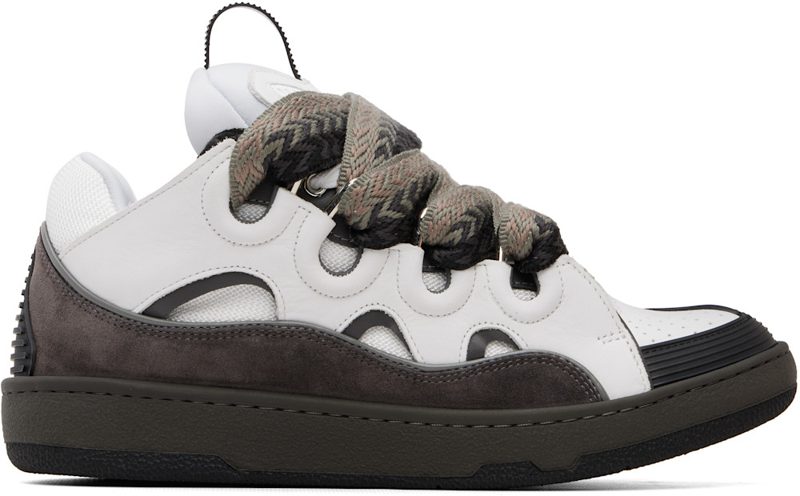 Gray & Khaki Curb Leather Sneakers 262254M237077