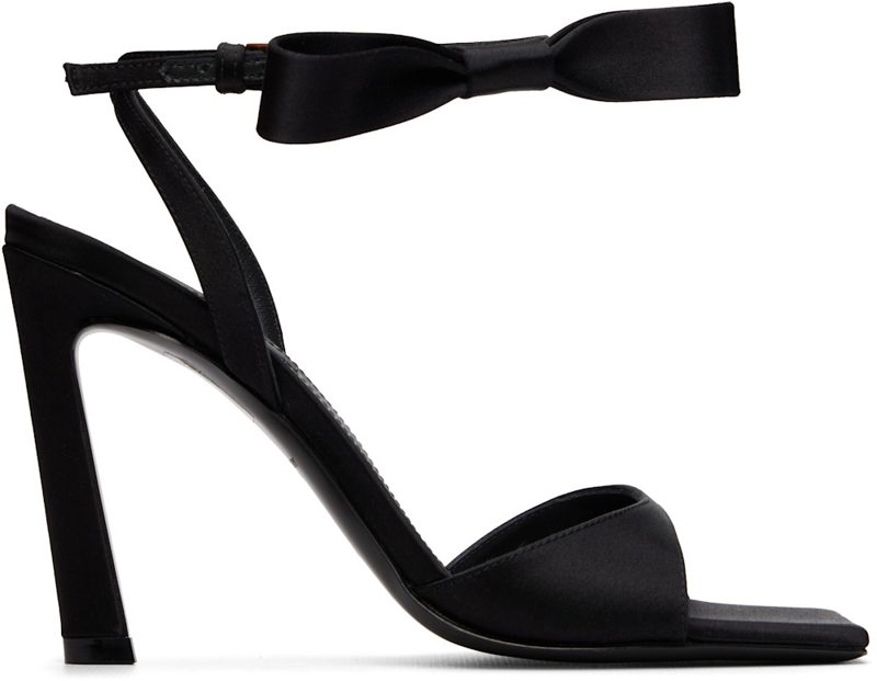 Black Naked Bow Heeled Sandals 262278F125001