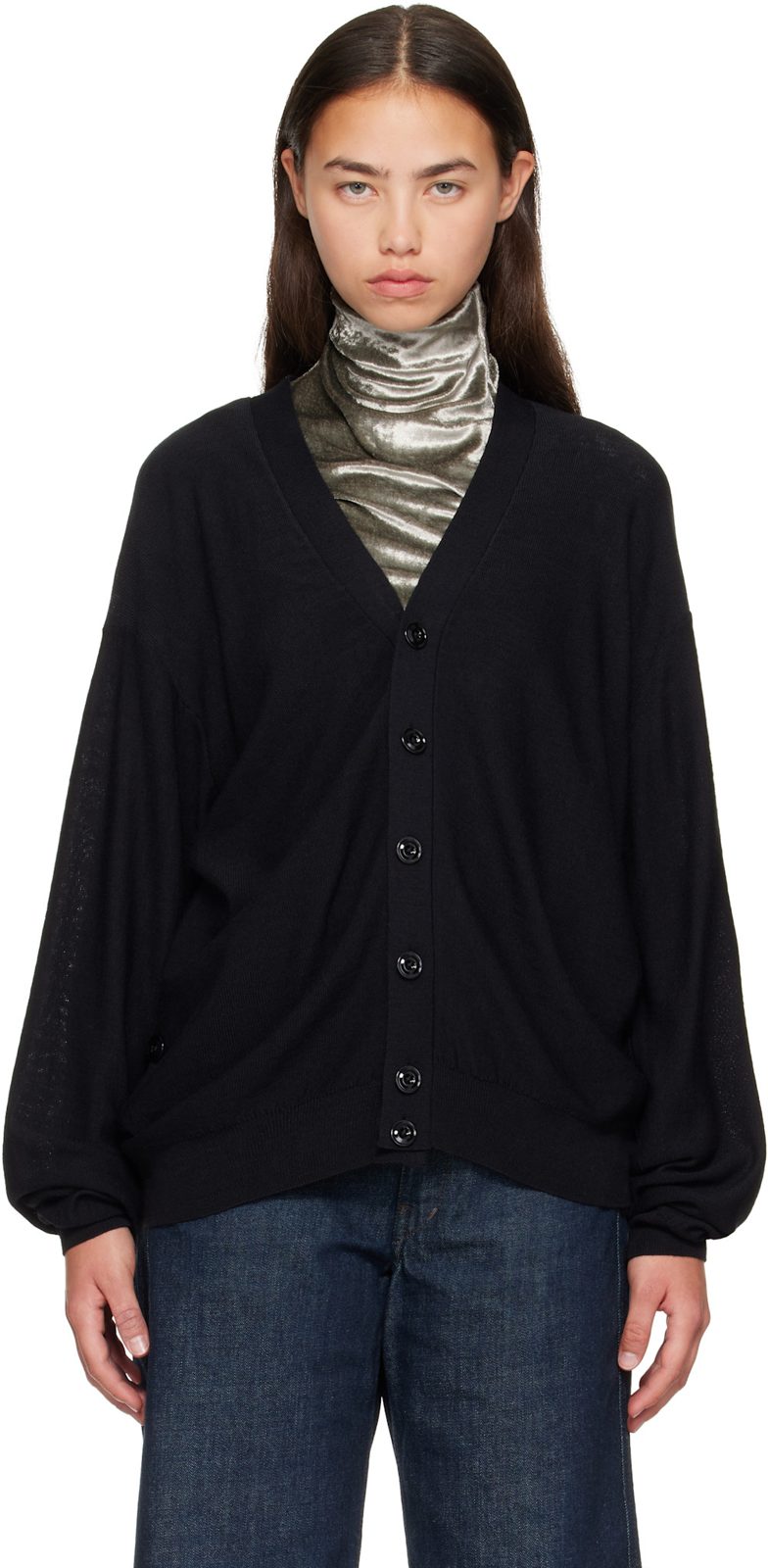 Black Relaxed Twisted Cardigan 262646F095007