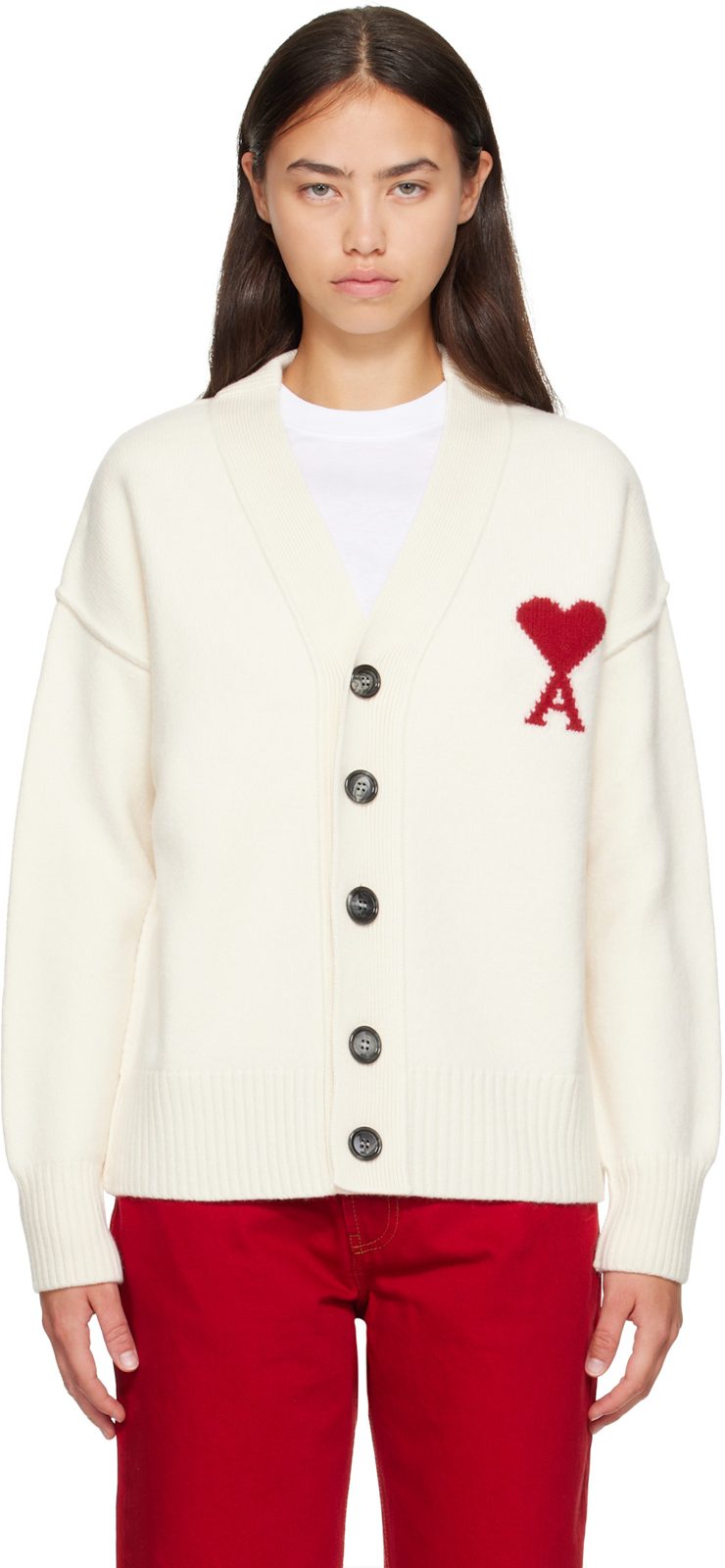 오프화이트 Wool Ami de Coeur Cardigan 262482F095004