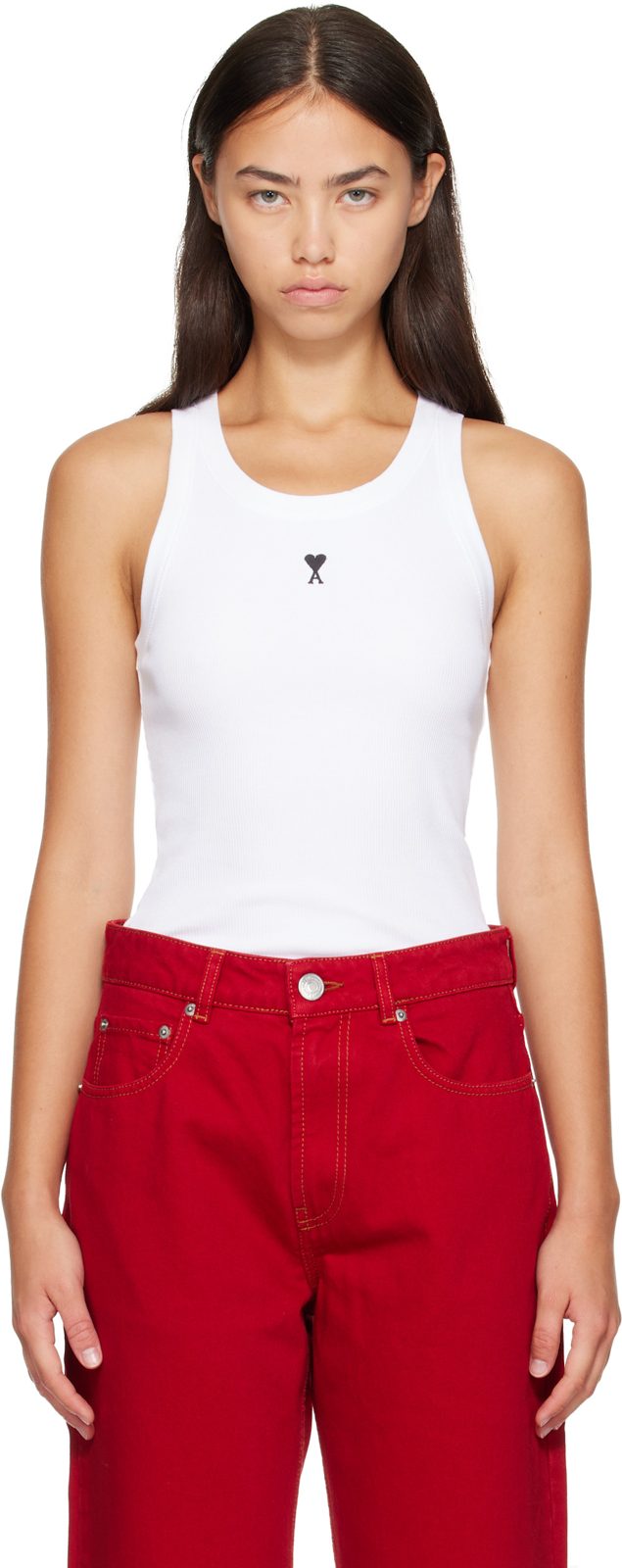 White Cotton Ami De Coeur Tank Top 262482F111000