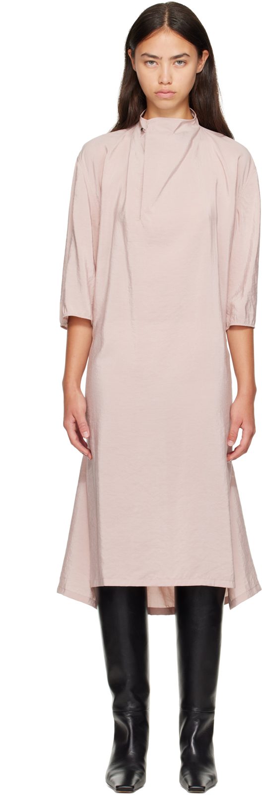 Pink Soft Collar Midi Dress 262646F052000