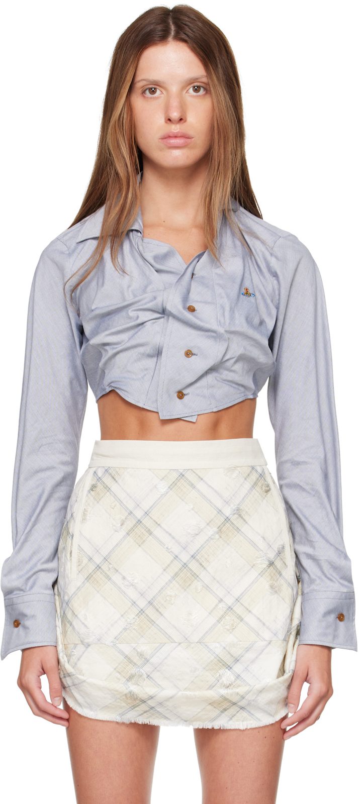 Blue Cropped Drunken Shirt 262314F109022