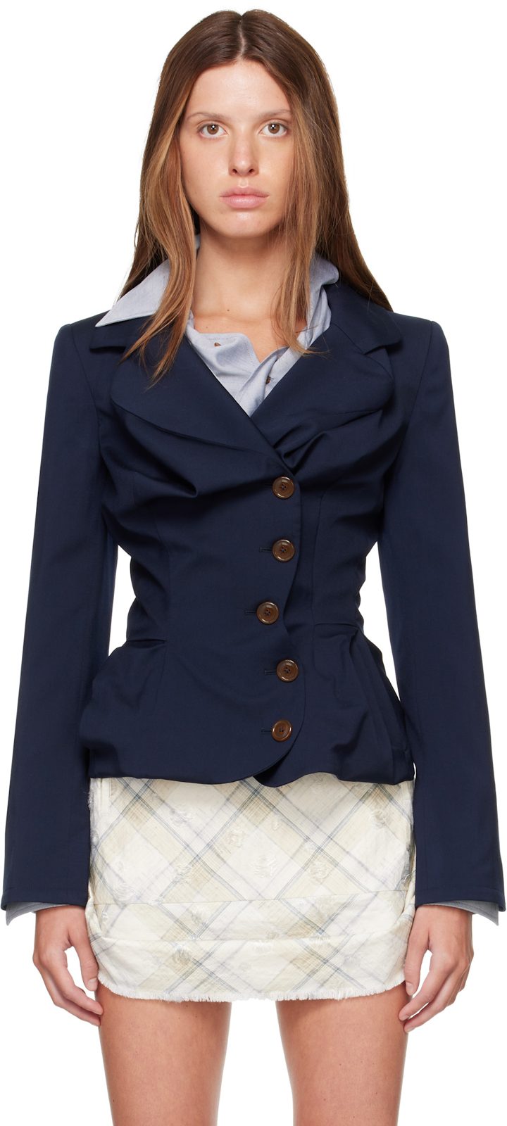 Navy Drunken Tailored Blazer 262314F057005