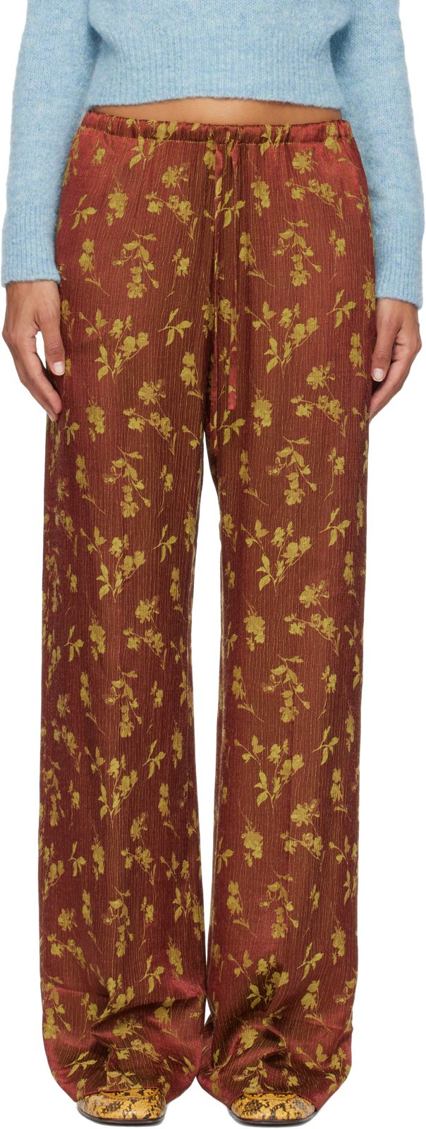 Brown Elasticated Jacquard Trousers 262358F087033