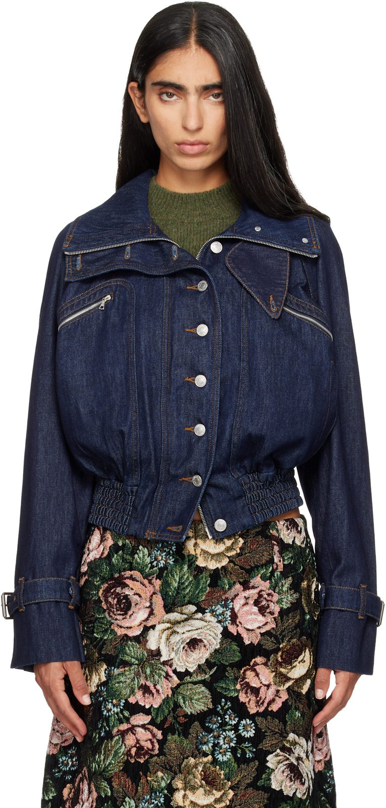 Navy Denim Blouson Jacket 262358F060001