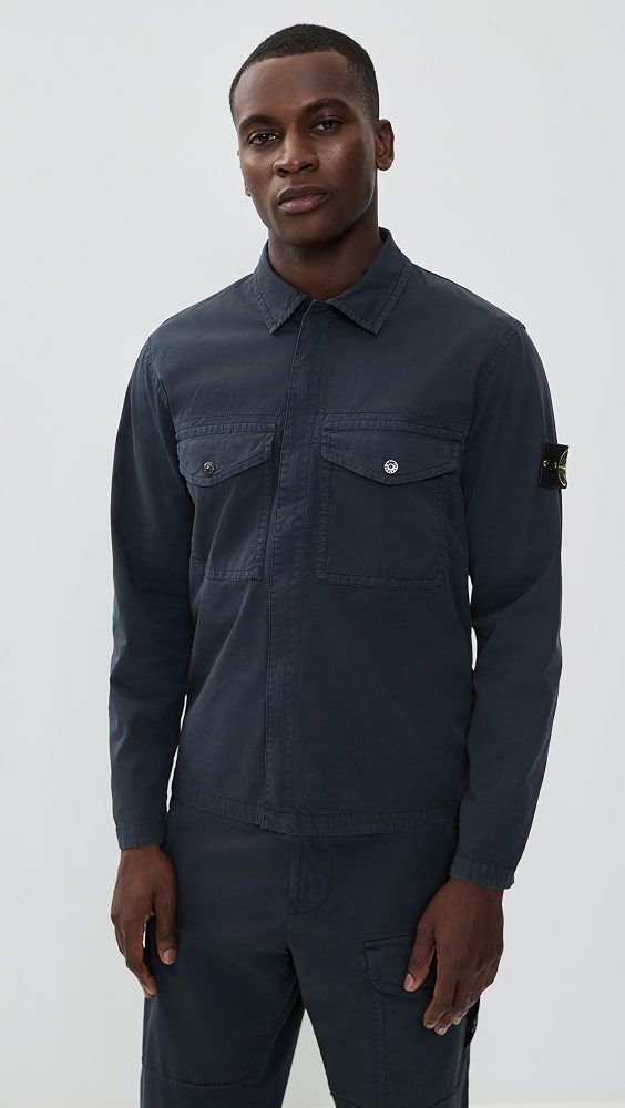 Stretch Cotton Zip Overshirt_Navy Blue