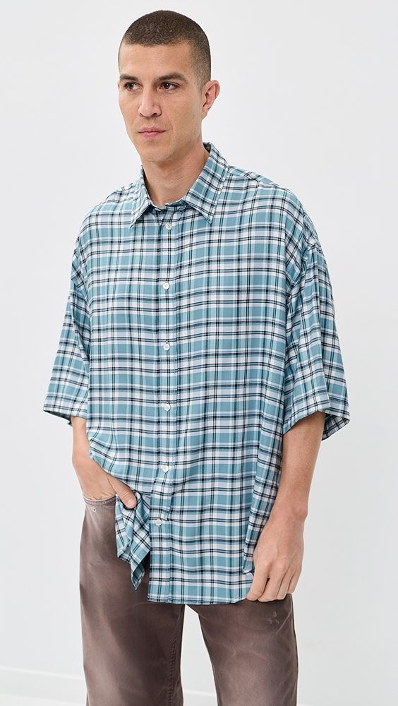 Setar Fluid Check Flannel Shirt_Turquoise/Blue/White