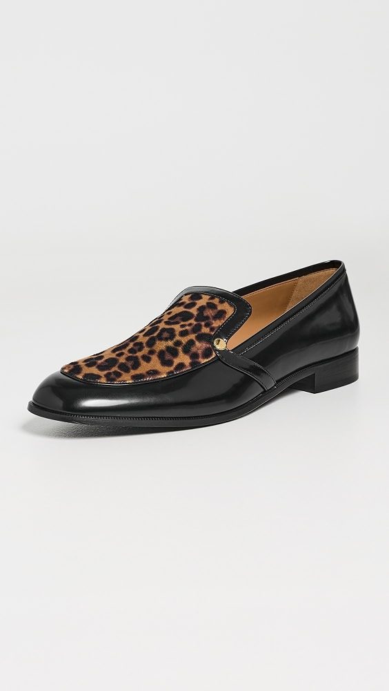 Loafer Brushed Alter Mat & Leopard Printed Velvet Flats_Black / Leopard