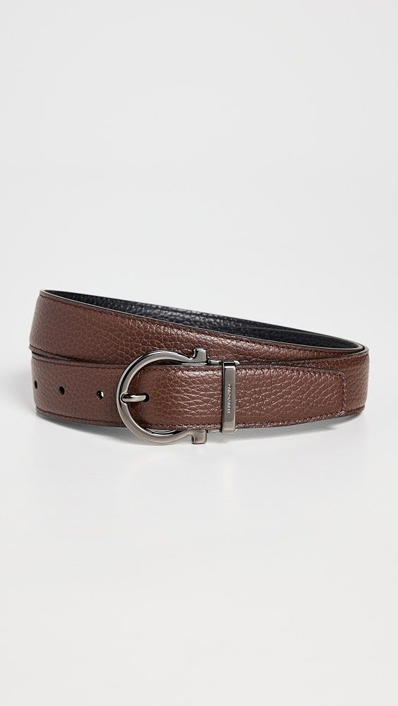 Single Gancio Pebbled Leather Belt_Cocoa Brown
