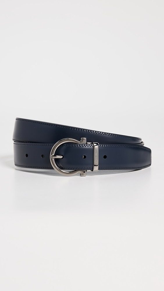 Single Gancio Reversible Paloma Leather Belt_Nero/Blue Marine