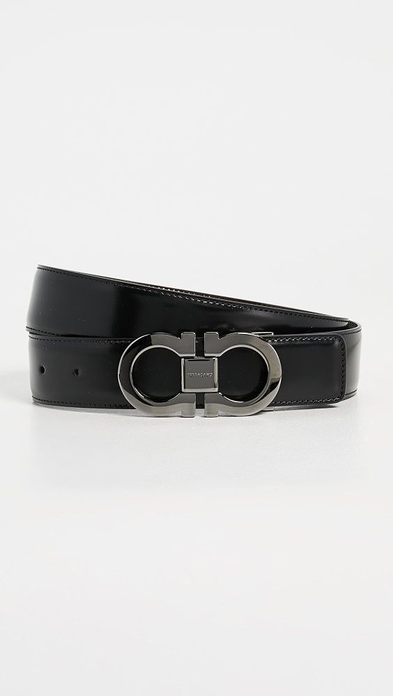 Gancini Buckle Reversible Belt_Nero / Auburn