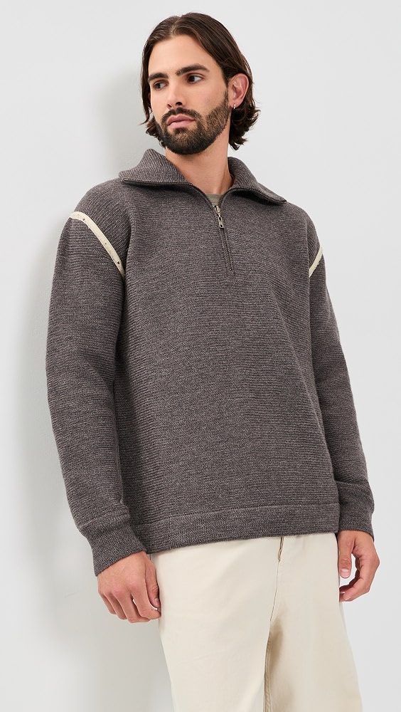 Elbow Patch Quarter Zip Sweater_Brown