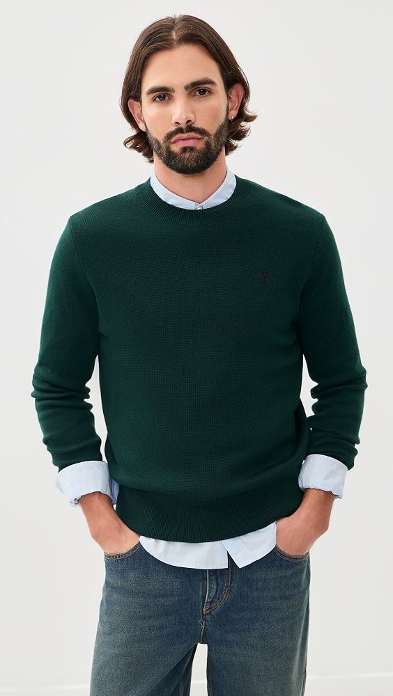 AMI Quota Crew Neck Sweater_Vert Bouteille/Noir