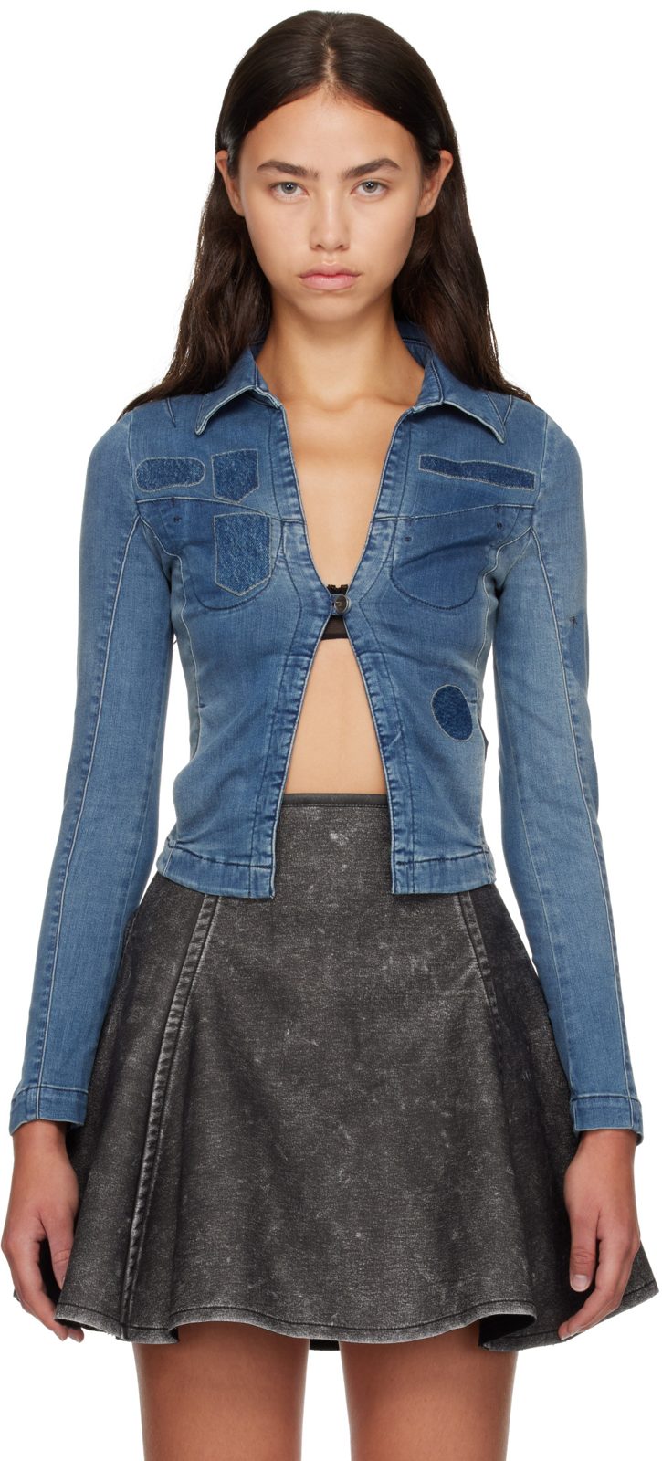 Blue One-Button Denim Shirt 262001F060001