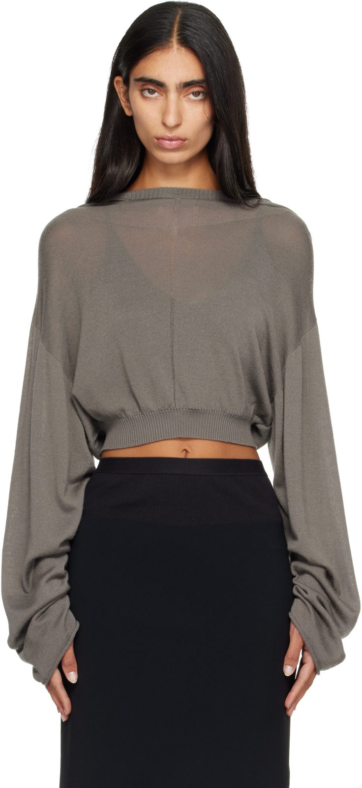 Gray Tower Cropped Tunic Hoodie 262232F097004