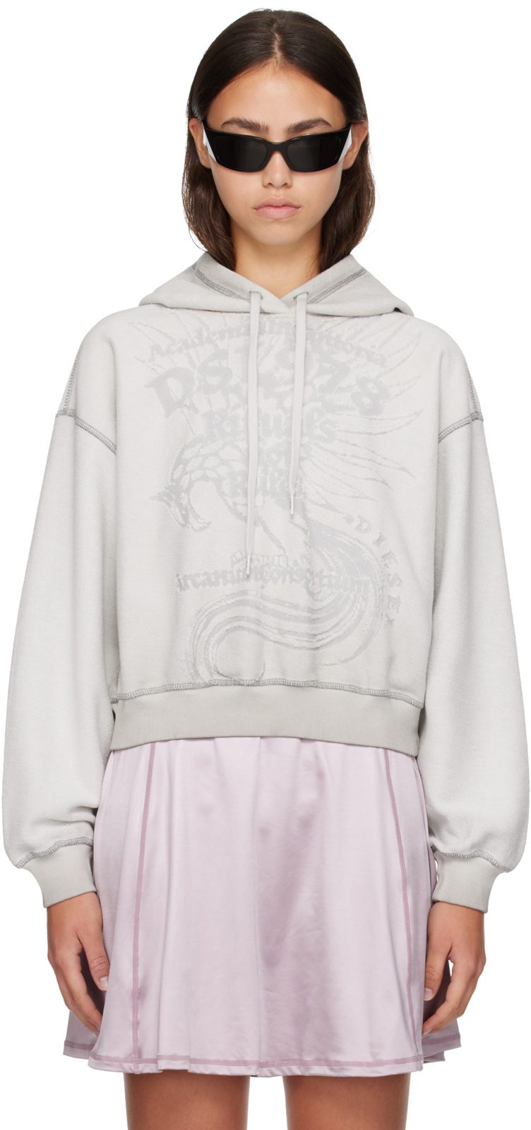 Gray Devore Print Hoodie 262001F097002