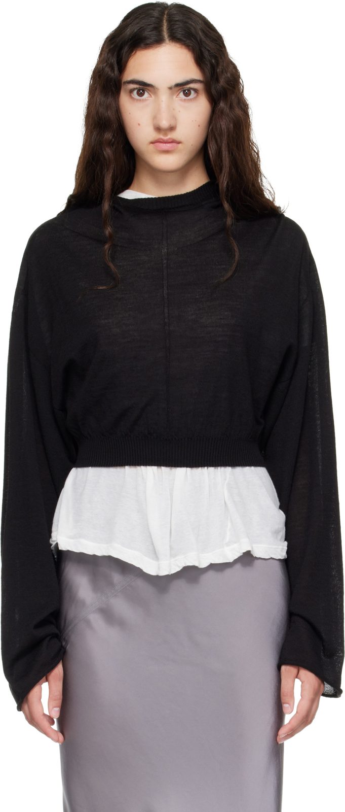 Black Tower Cropped Tunic Hoodie 262232F097005