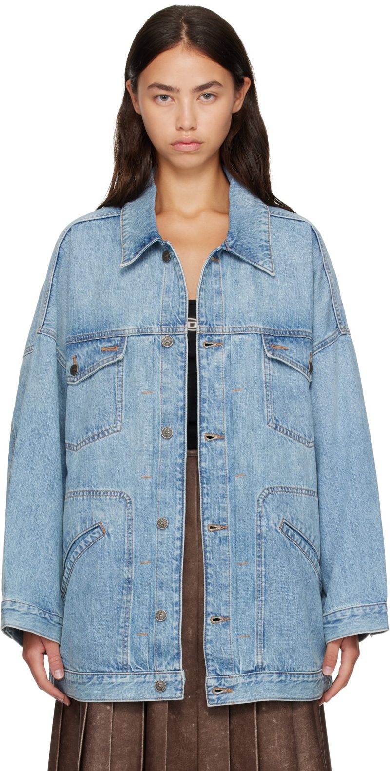 Blue Oversized Workwear Denim Jacket 262001F060000
