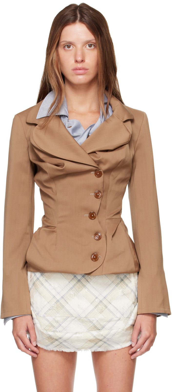 Beige Drunken Tailored Blazer 262314F057006