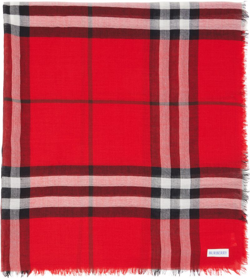 Red Wide Check Wool Scarf 262376F028031