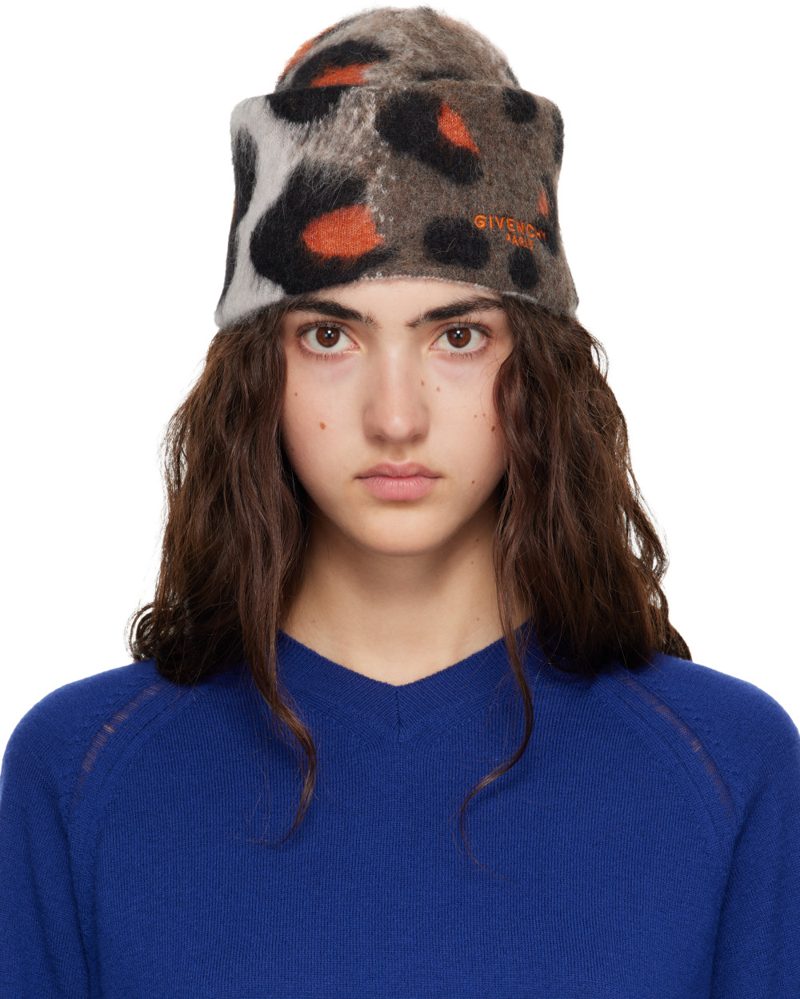 Taupe & Orange Hairy Animal Beanie 262278F014000