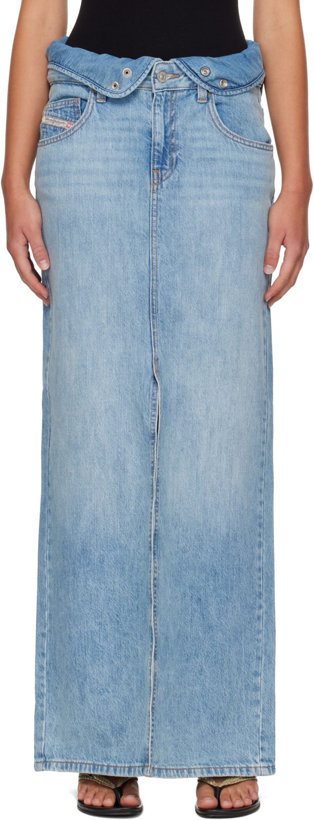 Blue Jean-Illusion Denim Maxi Skirt 262001F093000
