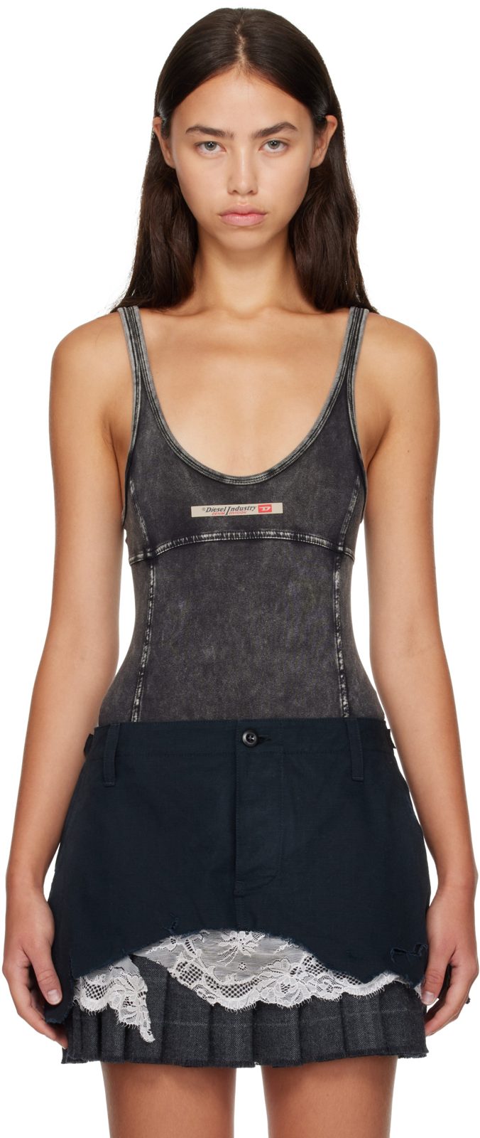 Black Faded Bodysuit 262001F358003