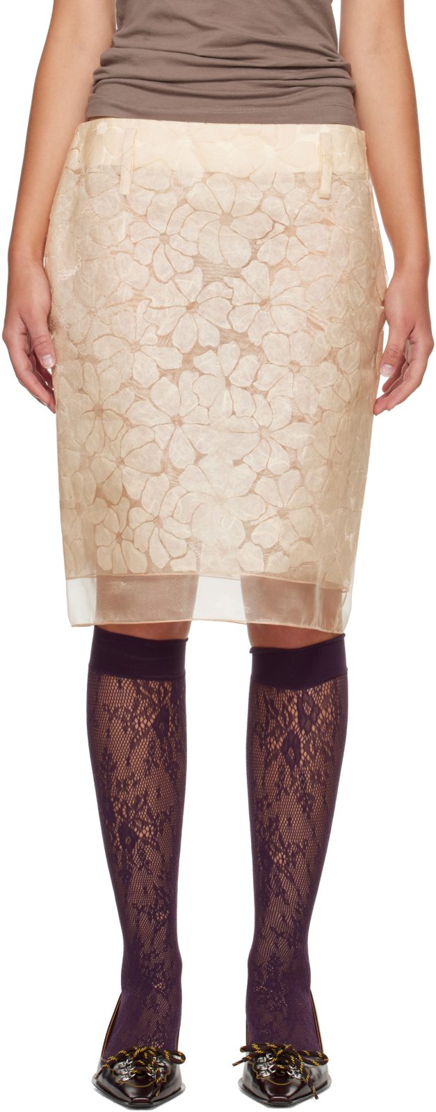 Marni [오프화이트] Floral Paper Midi Skirt 262379F092007