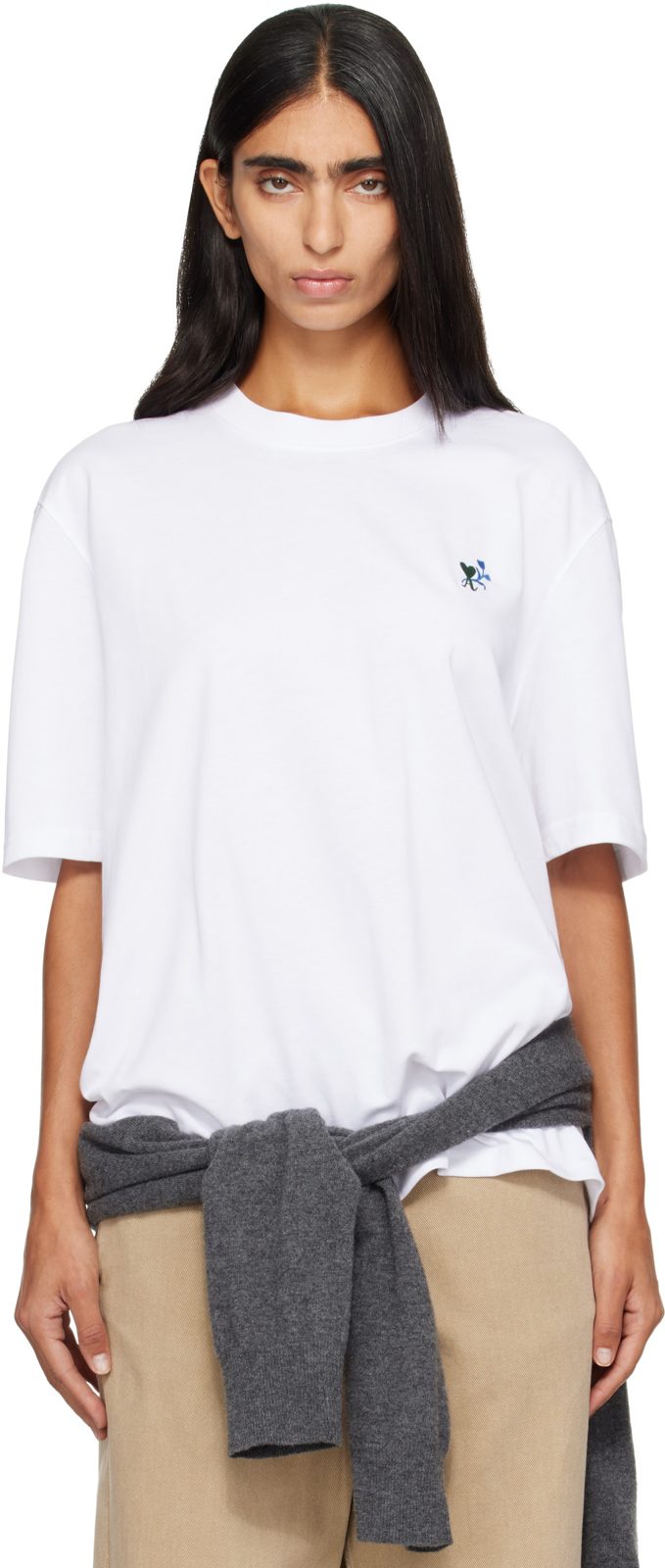 White Ami de Coeur Tulip Cotton T-shirt 262482F110003