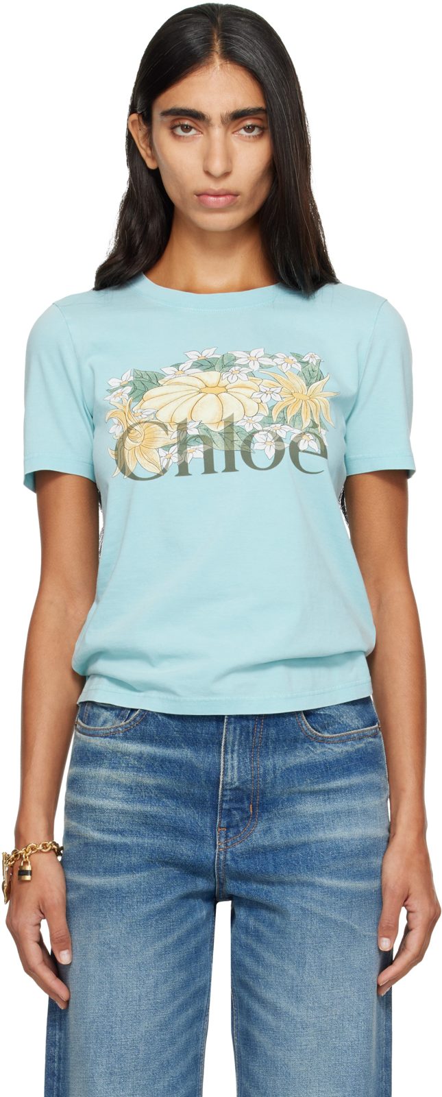 Chloe Blue Cotton Jersey Baby Fit Logo T-shirt 262338F110005