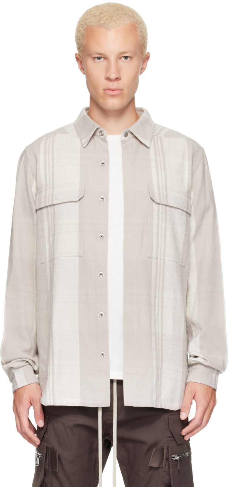 Beige Tower Bleach Plaid Outershirt 262232M192030