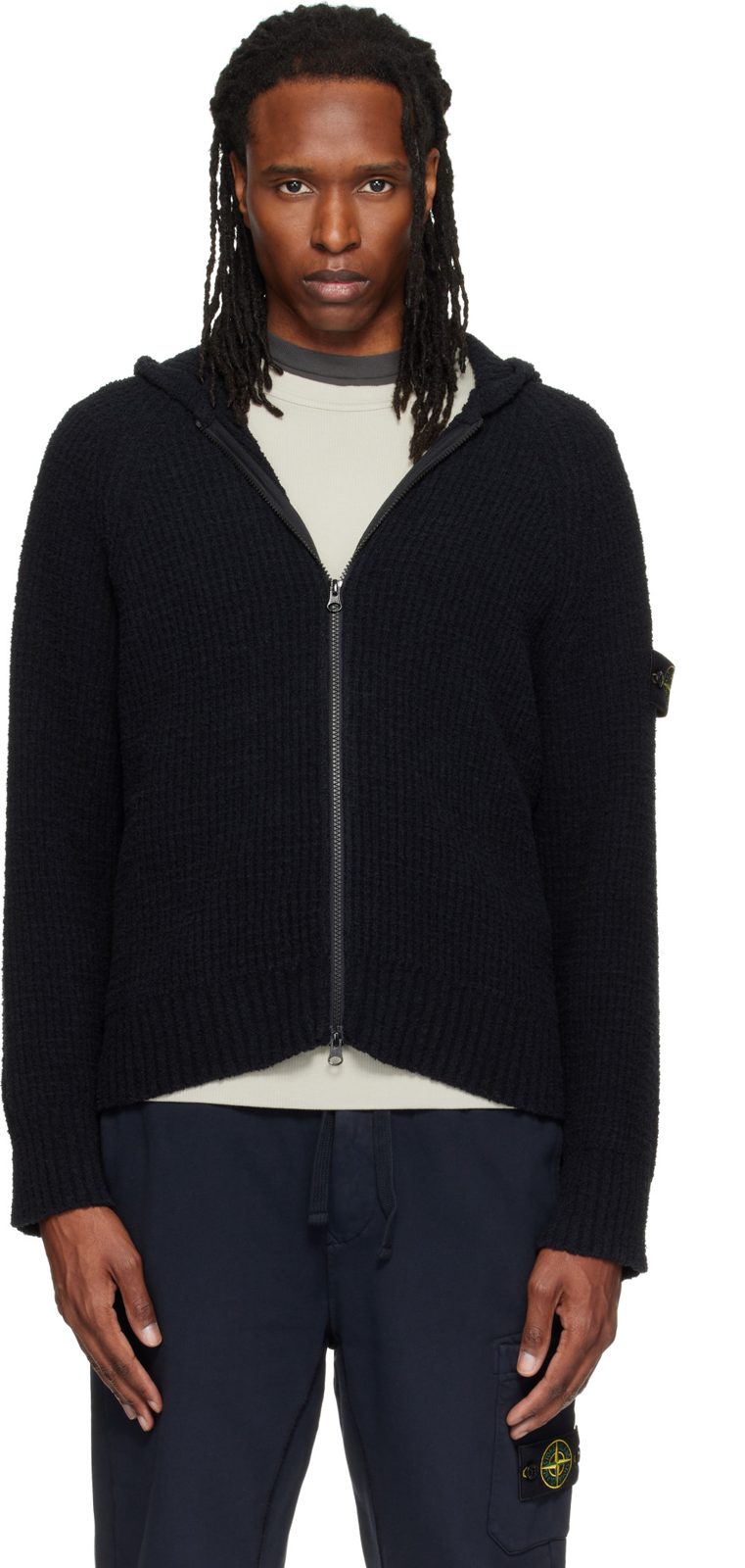 Black 5100005 Full Rib Cotton Boucle Hoodie 262828M202018