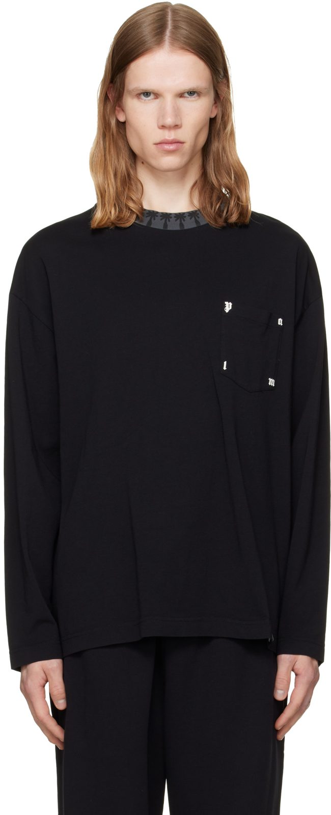 Black Palm Rib Long Sleeve T-shirt 262695M213036