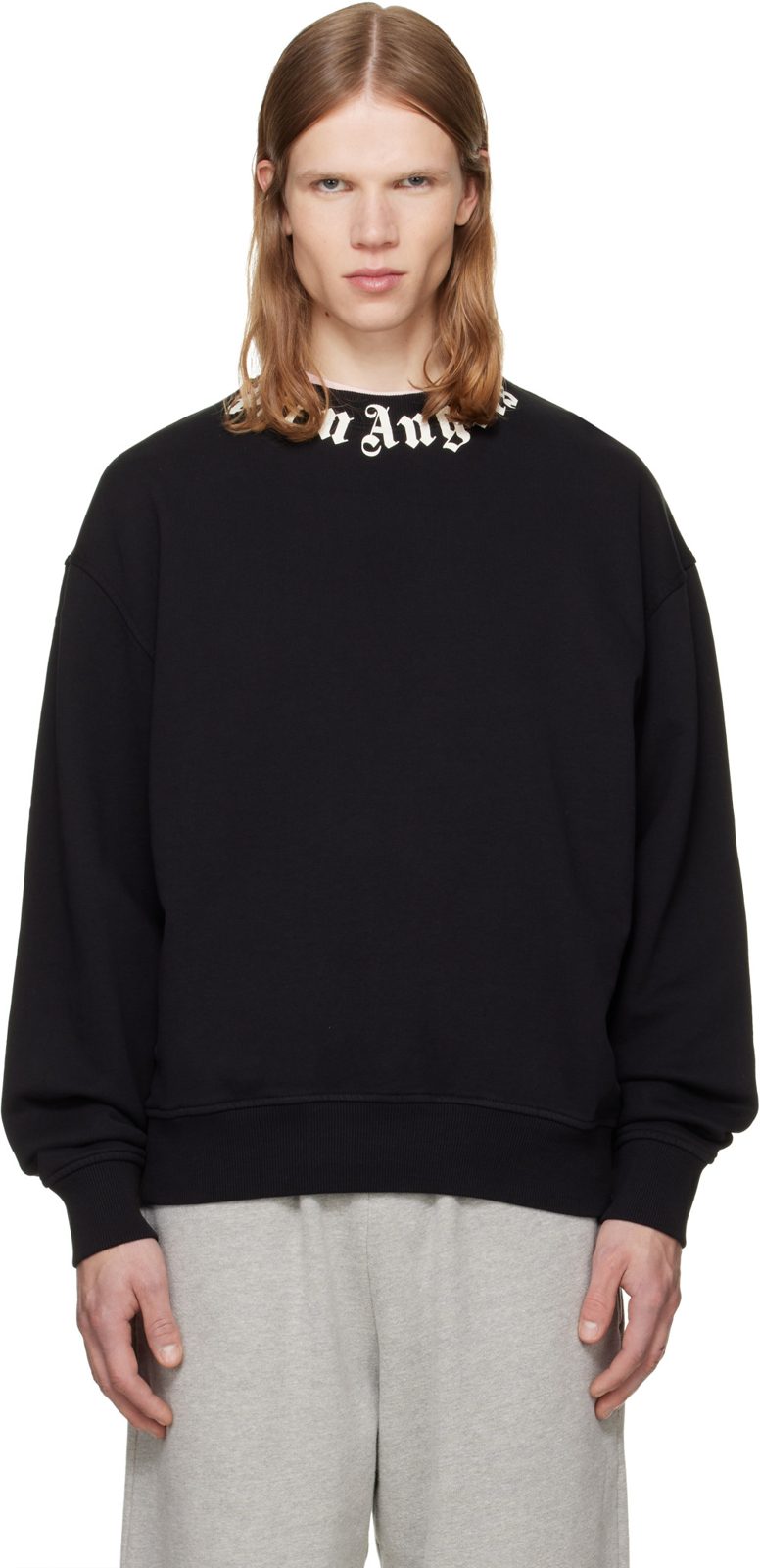 Black Neck Logo Regular Crew Sweatshirt 262695M201000