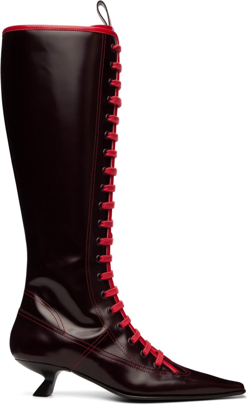 Marni Brown Leather Lace-Up Tall Boots 262379F115002