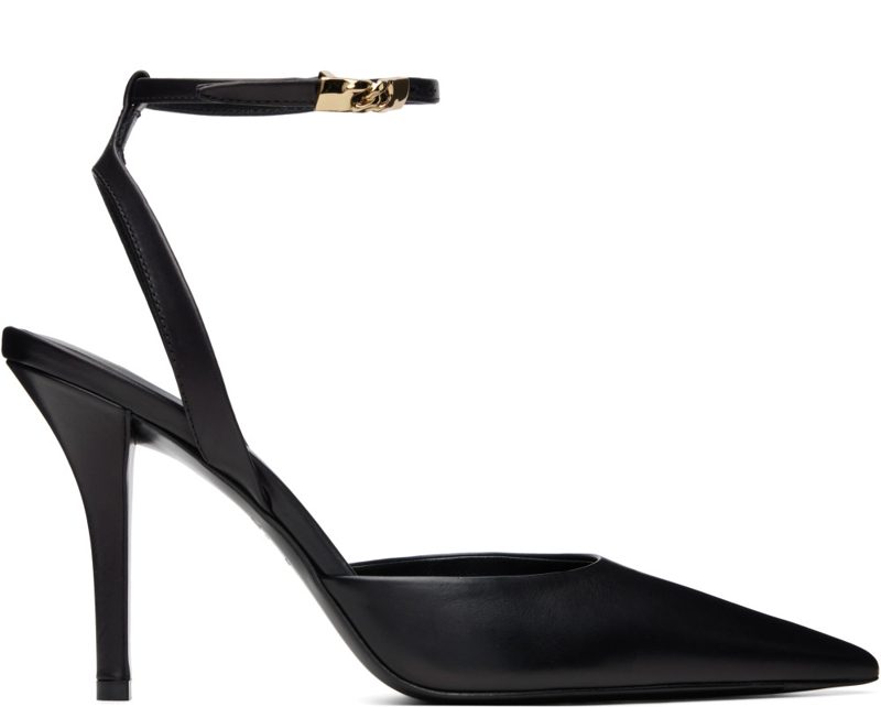 Black Leather Strappy Heels 262251F122002