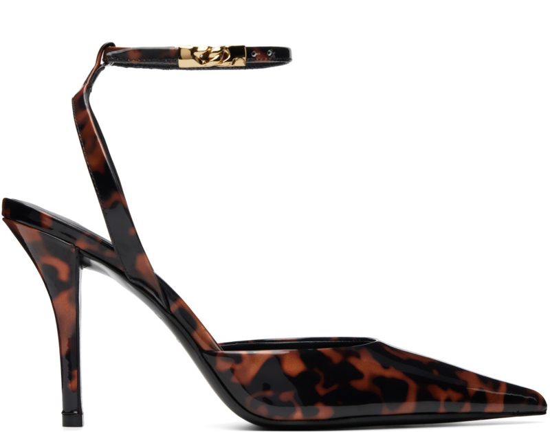 Brown Printed Patent Leather Strappy Heels 262251F122003