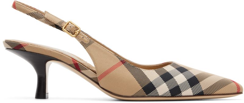 Beige Check Dame Slingback 55 Heels 262376F122000