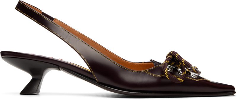 Marni Brown Leather Lace-Up Slingback Heels 262379F122004