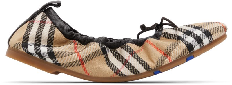 Beige Check Fawn Ballerina Flats 262376F118001