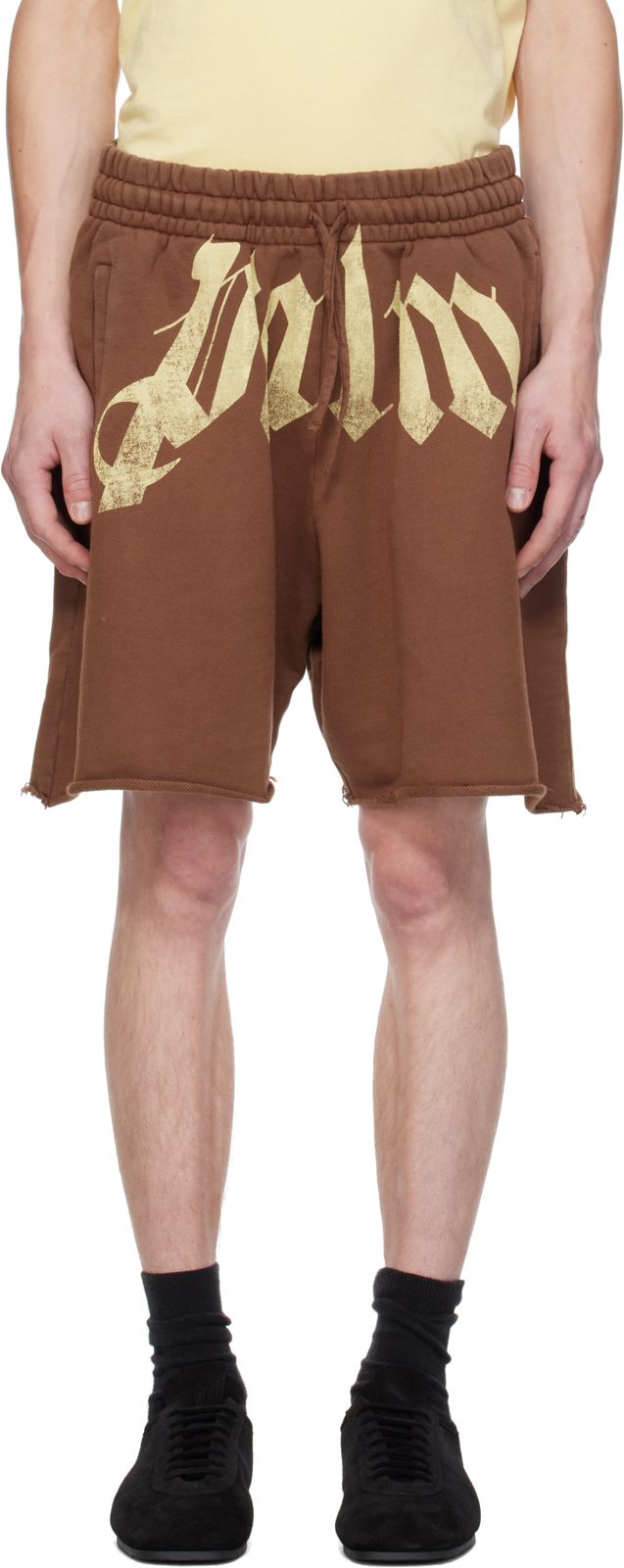 Brown Big Waist Sweat Shorts 262695M193003