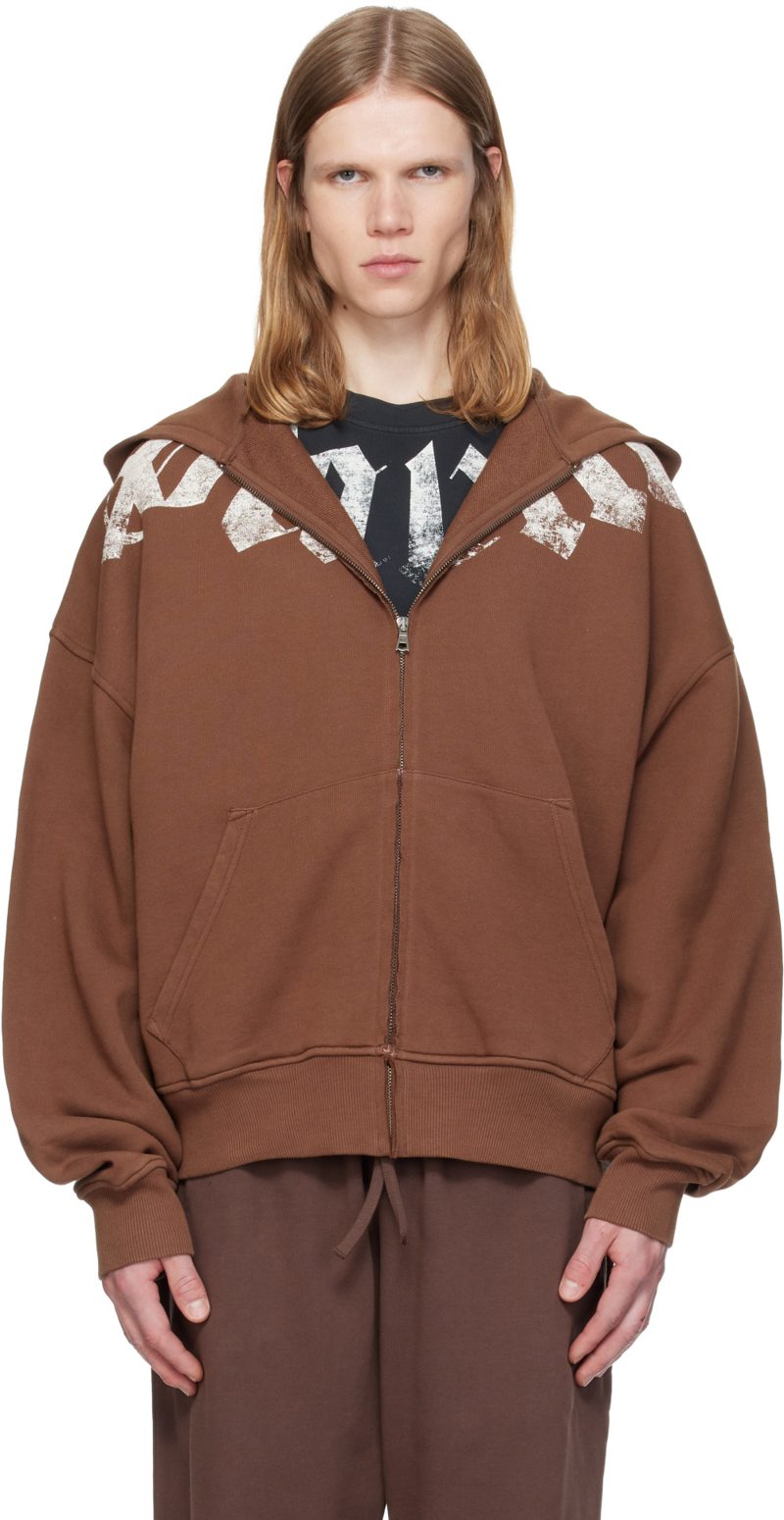 Brown Big Neck Logo Zip Loose Hoodie 262695M202009