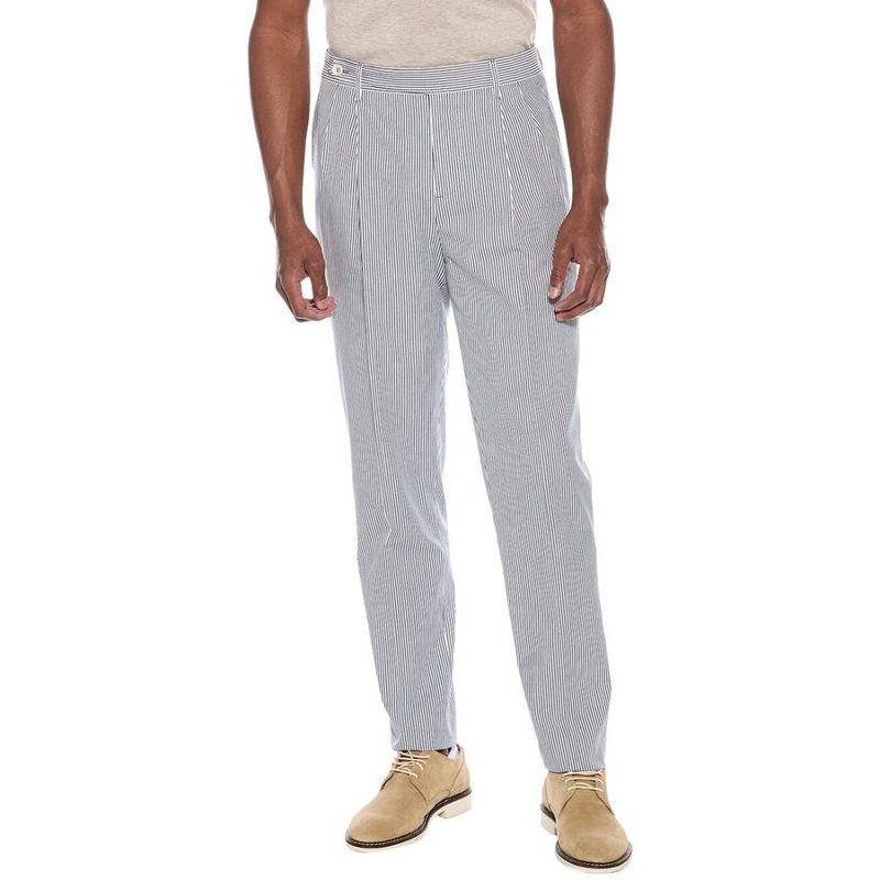 Brunello Cucinelli Mens Blue White Striped Cotton Trousers_Multi-Color